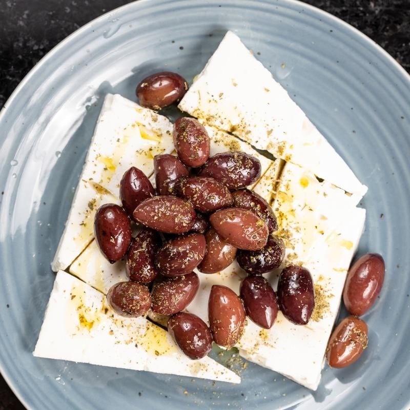 Feta Cheese, Kalamata Olives, Olive Oil & Oregano.