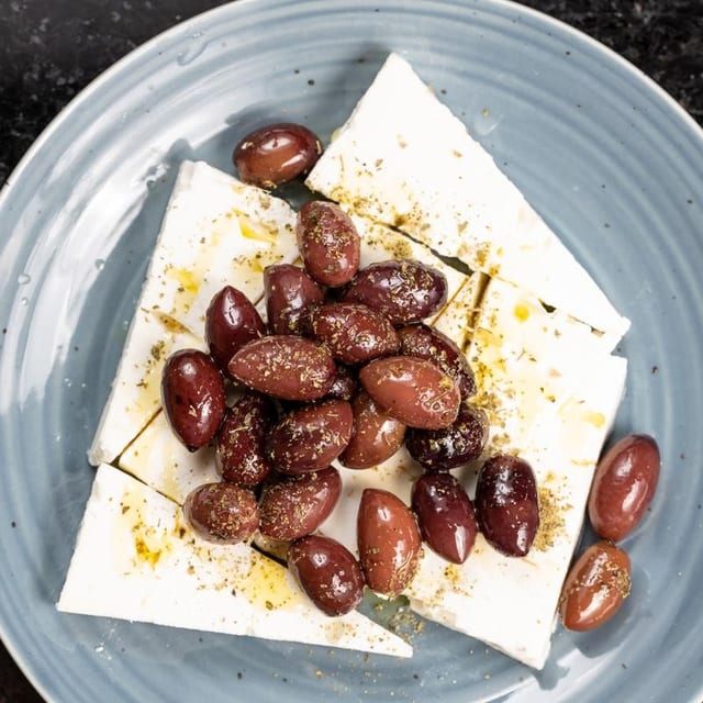 Feta Cheese, Kalamata Olives, Olive Oil & Oregano.