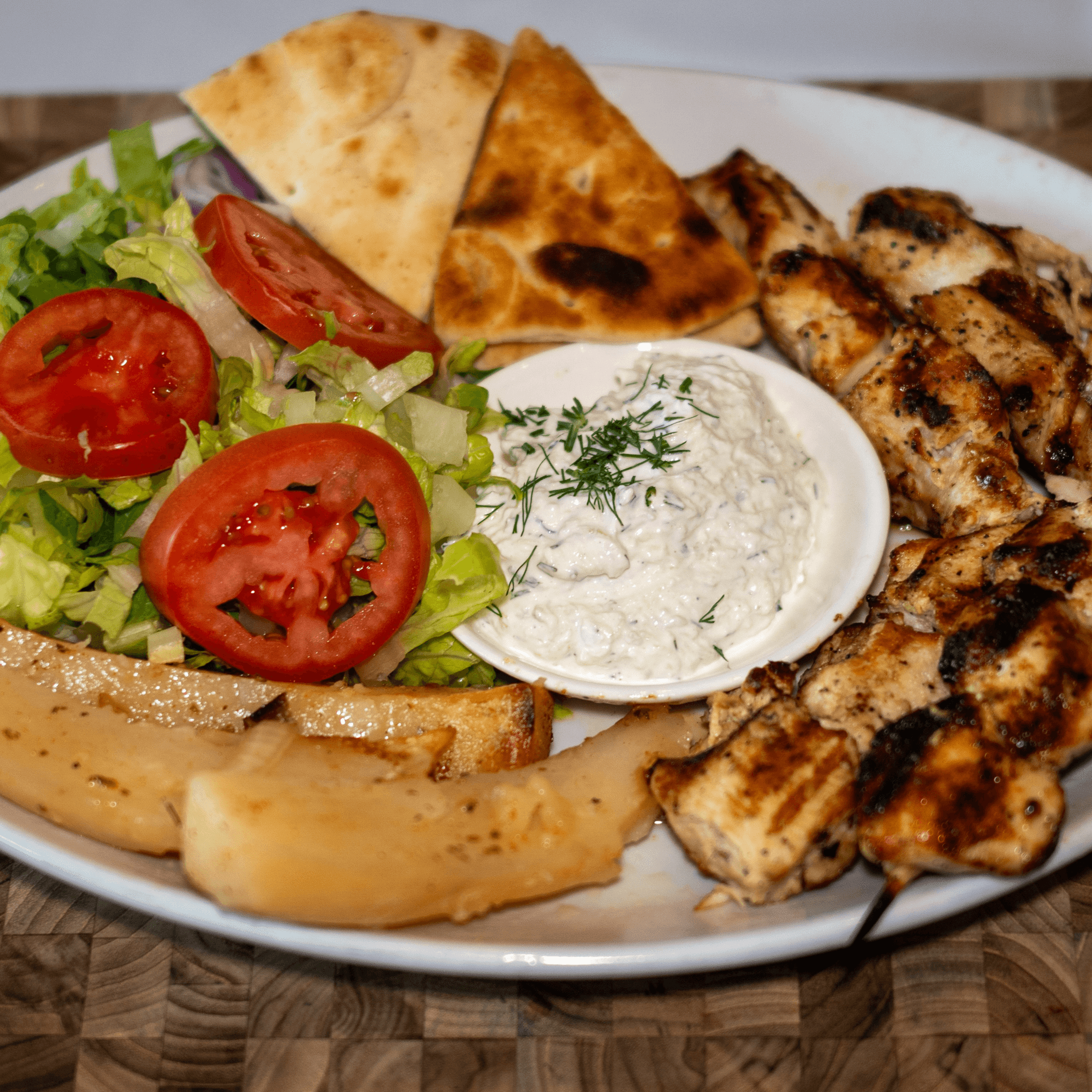 Chicken Souvlaki Platter.